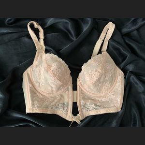 Vintage Longline Lace Bra 32B very pale pink/ nude